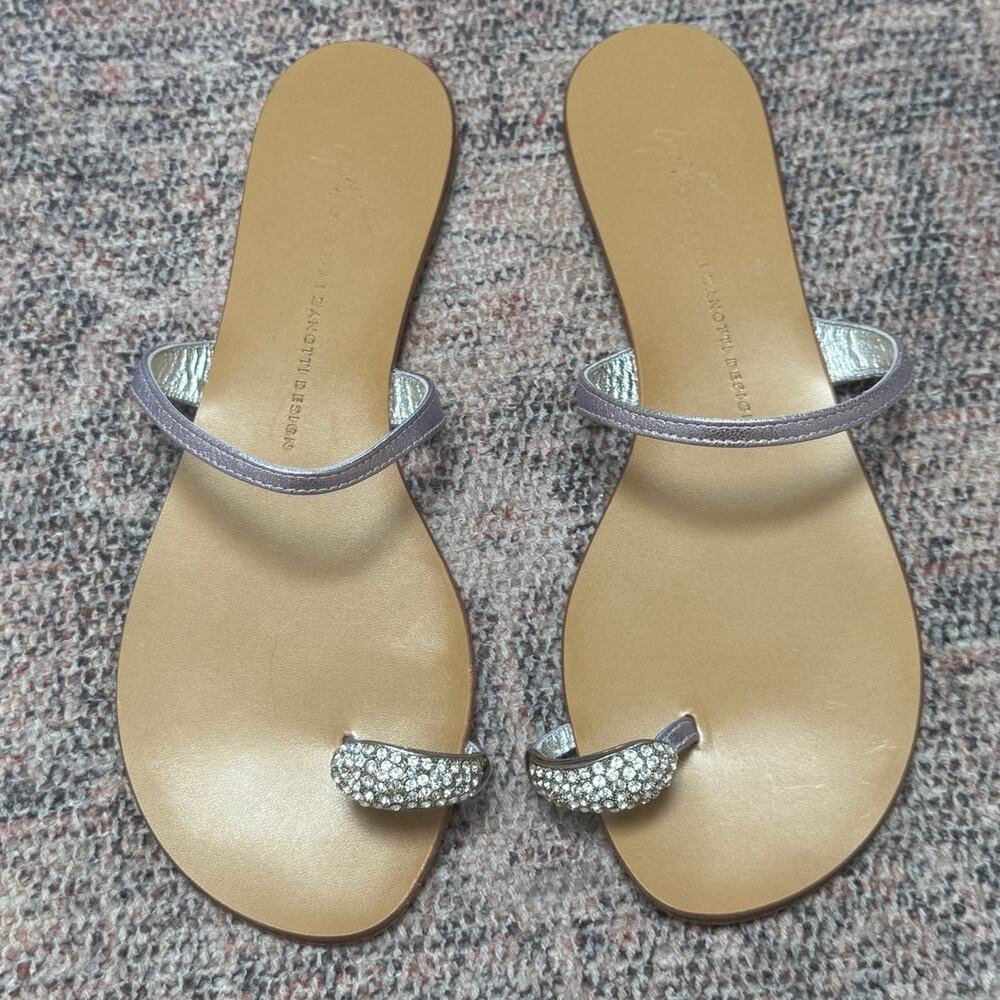Giuseppe Zanotti Swarovski Crystal-Embellished Toe Ring Metallic Leather Sandals